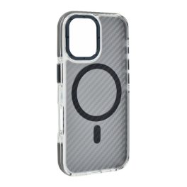   Szilikon telefonvédő (ütésállóság, légpárnás sarok, karbon minta, wireless, MagSafe) SÖTÉTSZÜRKE