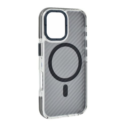 Szilikon telefonvédő (ütésállóság, légpárnás sarok, karbon minta, wireless, MagSafe) SÖTÉTSZÜRKE