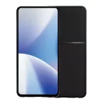 Szilikon telefonvédő (ütésállóság, mágneses, bőr hatású hátlap, csíkos) FEKETE