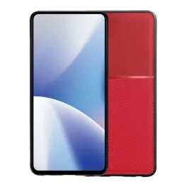   Szilikon telefonvédő (ütésállóság, mágneses, bőr hatású hátlap, csíkos) PIROS