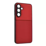 Szilikon telefonvédő (ütésállóság, mágneses, bőr hatású hátlap, csíkos) PIROS