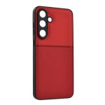 Szilikon telefonvédő (ütésállóság, mágneses, bőr hatású hátlap, csíkos) PIROS