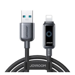   JOYROOM STARFLIGHT adatkábel (USB - lightning, 3A, PD gyorstöltő, LED jelzés, 120cm) FEKETE