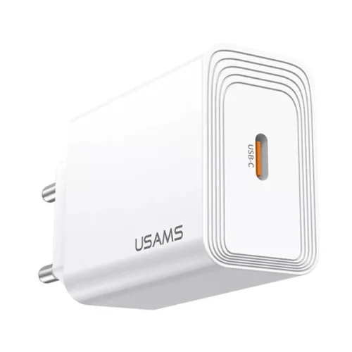 USAMS T69 hálózati töltő Type-C aljzat (30W, PD gyorstöltő 3.0) FEHÉR