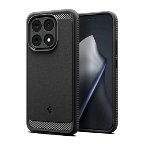SPIGEN RUGGED ARMOR szilikon telefonvédő (ütésállóság, légpárnás sarok, karbon minta) FEKETE