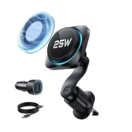   ESR OMNILOCK CRY0BOOST autós tartó (szellőzőre, mágneses, LED, 25W, wireless, gyorstöltő, Qi2 + autós töltő) FEKETE
