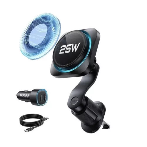 ESR OMNILOCK CRY0BOOST autós tartó (szellőzőre, mágneses, LED, 25W, wireless, gyorstöltő, Qi2 + autós töltő) FEKETE