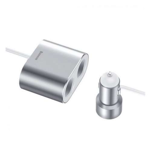 BASEUS szivargyújtó adapter (elosztó, 2 szivargyújtó+2 USB aljzat, 80W, 60cm) FEKETE