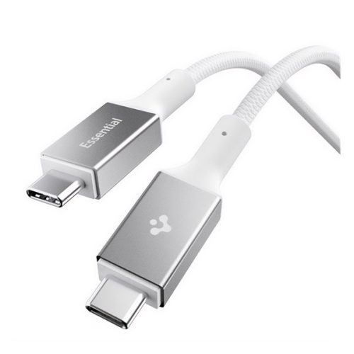 SPIGEN ESSENTIAL EB10015CC adatkábel (Type-C - Type-C, 100W, PD gyorstöltő, cipőfűző, 150cm) FEHÉR