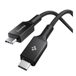   SPIGEN ESSENTIAL EB10015CC adatkábel (Type-C - Type-C, 100W, PD gyorstöltő, cipőfűző, 150cm) FEKETE