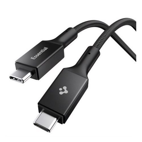 SPIGEN ESSENTIAL EB10015CC adatkábel (Type-C - Type-C, 100W, PD gyorstöltő, cipőfűző, 150cm) FEKETE
