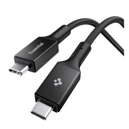   SPIGEN ESSENTIAL EB24015CC adatkábel (Type-C - Type-C, 240W, PD gyorstöltő, cipőfűző, 150cm) FEKETE