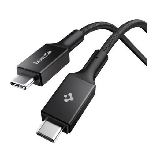 SPIGEN ESSENTIAL EB24015CC adatkábel (Type-C - Type-C, 240W, PD gyorstöltő, cipőfűző, 150cm) FEKETE