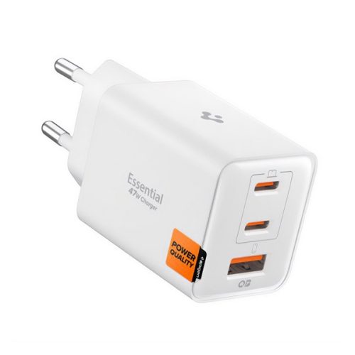SPIGEN ESSENTIAL EE473EU hálózati töltő USB+2 Type-C aljzat (47W, PD gyorstöltő 3.0) FEHÉR