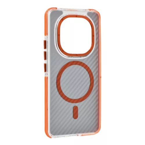 Szilikon telefonvédő (ütésállóság, légpárnás sarok, karbon minta, wireless, MagSafe) NARANCSSÁRGA