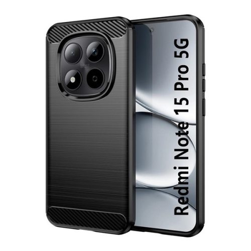 Szilikon telefonvédő (ütésállóság, légpárnás sarok, szálcsiszolt, karbon minta) FEKETE