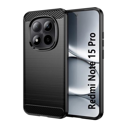 Szilikon telefonvédő (ütésállóság, légpárnás sarok, szálcsiszolt, karbon minta) FEKETE