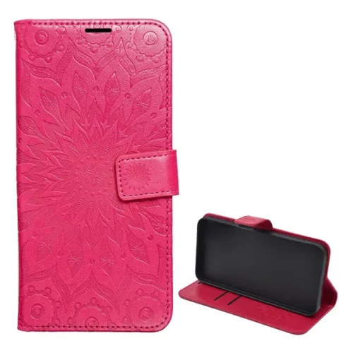 Tok álló, bőr hatású (FLIP, oldalra nyíló, asztali tartó, kézpánt, mandala) MAGENTA