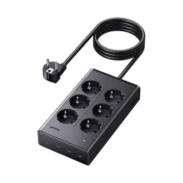  UGREEN S622 hálózati elosztó 6 AC+3 USB+Type-C aljzat (20W, GaN, PD gyorstöltő 3.0 + 150cm tápkábel) FEKETE