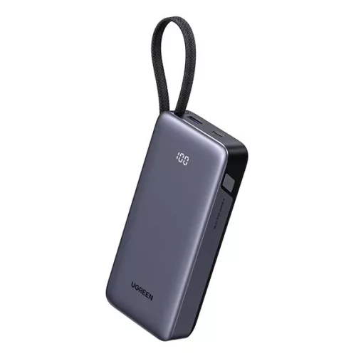 UGREEN vésztöltő USB+Type-C aljzat (20000mAh, 45W, gyorstöltő, LED kijelző + fix Type-C kábel) SÖTÉTSZÜRKE