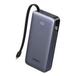 UGREEN vésztöltő USB+Type-C aljzat (20000mAh, 45W, gyorstöltő, LED kijelző + fix Type-C kábel) SÖTÉTSZÜRKE