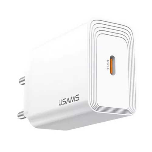 USAMS T69 hálózati töltő Type-C aljzat (20W, gyorstöltő 3.0) FEHÉR