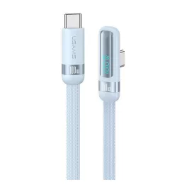   USAMS US-SJ653 adatkábel (Type-C - Type-C, 100W, gyorstöltő, 90 fokos, cipőfűző, LED kijelző, 120cm) VILÁGOSKÉK