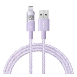   BASEUS DISPLAY II adatkábel (USB - lightning, 2.4A, gyorstöltő, cipőfűző, LED kijelző, 100cm) LILA