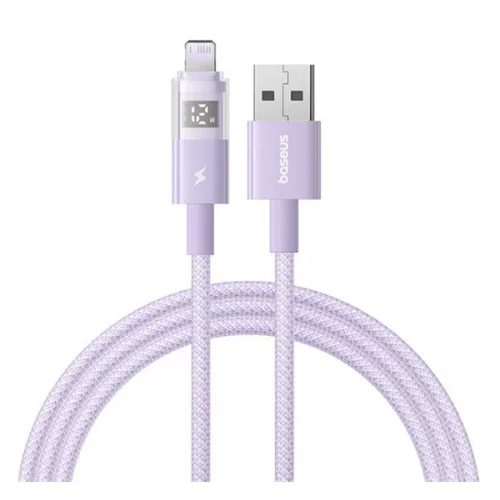 BASEUS DISPLAY II adatkábel (USB - lightning, 2.4A, gyorstöltő, cipőfűző, LED kijelző, 100cm) LILA