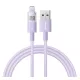 BASEUS DISPLAY II adatkábel (USB - lightning, 2.4A, gyorstöltő, cipőfűző, LED kijelző, 100cm) LILA