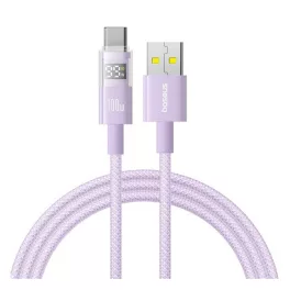   BASEUS DISPLAY II adatkábel (USB - Type-C, 100W, gyorstöltő, cipőfűző, LED kijelző, 100cm) LILA