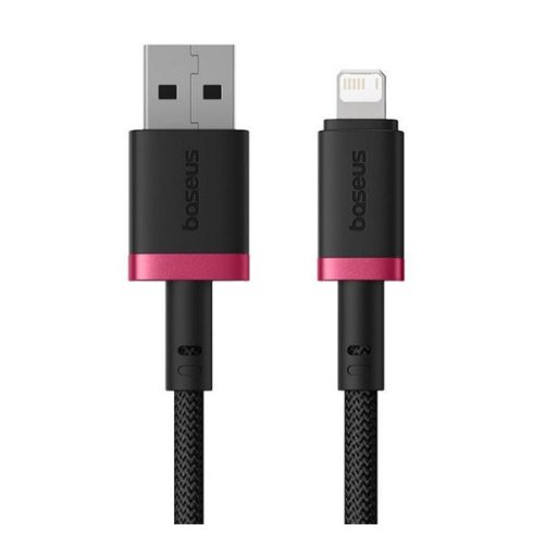 BASEUS DURA adatkábel (USB - lightning, 2.4A, gyorstöltő, cipőfűző, 100cm) PIROS/FEKETE