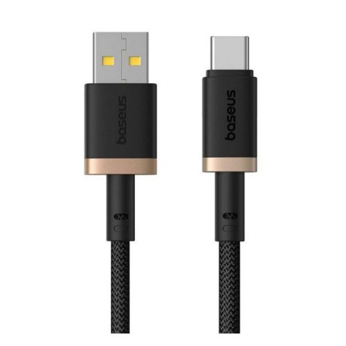 BASEUS DURA adatkábel (USB - Type-C, 60W, gyorstöltő, cipőfűző, 200cm) ARANY/FEKETE