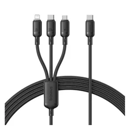   BASEUS SILKY adatkábel 3in1 (Type-C - Type-C/ lightning/microUSB, 100W, gyorstöltő, 150cm) FEKETE