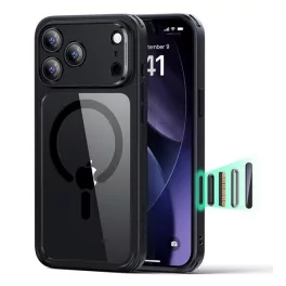  ESR CLASSIC HYBRID szilikon telefonvédő (ütésállóság, légpárnás sarok, MagSafe) ÁTLÁTSZÓ/FEKETE
