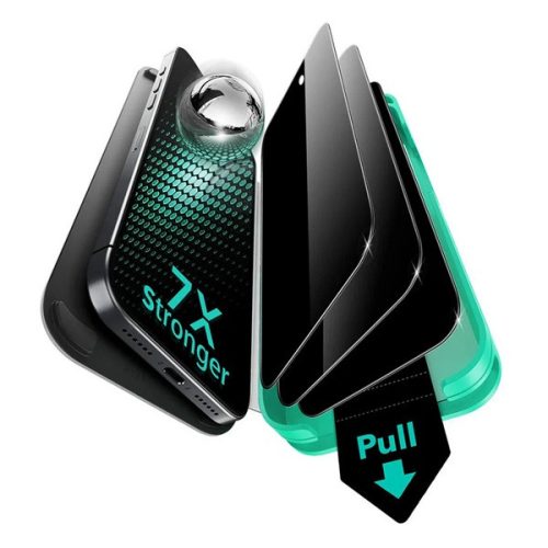 ESR ULTRAFIT ARMORITE PRIVACY képernyővédő üveg 3db (2.5D, 9H, EXTRA erős, betekintés ellen + segédkeret) FEKETE