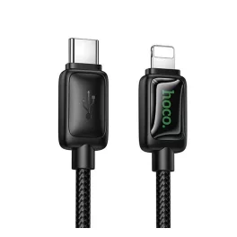   HOCO U146 adatkábel (Type-C - lightning, 30W, PD gyorstöltő, LED kijelző, 120cm) FEKETE