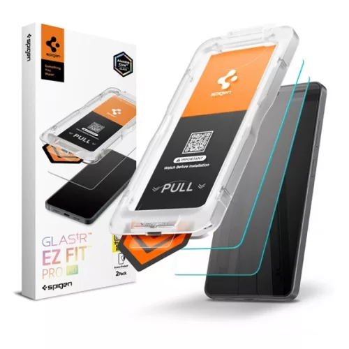 SPIGEN GLASS TR EZ FIT PRO HD képernyővédő üveg 2db (2.5D, tokbarát, ultravékony, 0.2mm, 9H + segédkeret) ÁTLÁTSZÓ