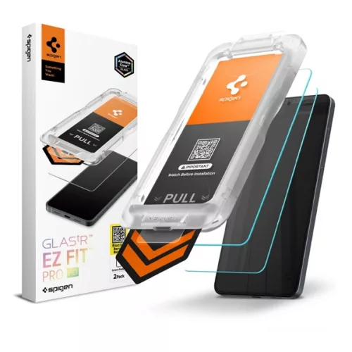 SPIGEN GLASS TR EZ FIT PRO HD képernyővédő üveg 2db (2.5D, tokbarát, ultravékony, 0.2mm, 9H + segédkeret) ÁTLÁTSZÓ