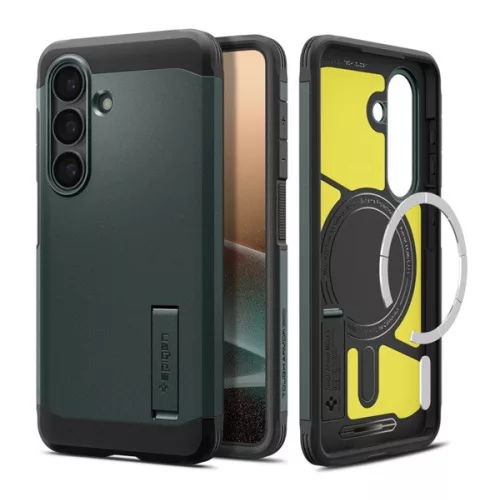 SPIGEN TOUGH ARMOR MAG műanyag telefonvédő (ütésállóság, kitámasztó, MagSafe) SÖTÉTZÖLD