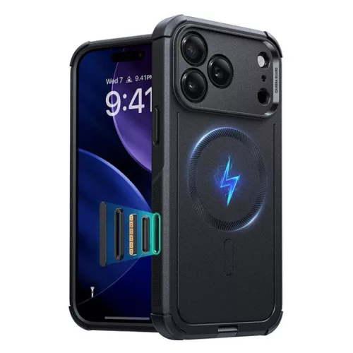 ESR CYBER HALOLOCK defender műanyag telefonvédő (erős ütésállóság, légpárnás sarok, MagSafe) FEKETE