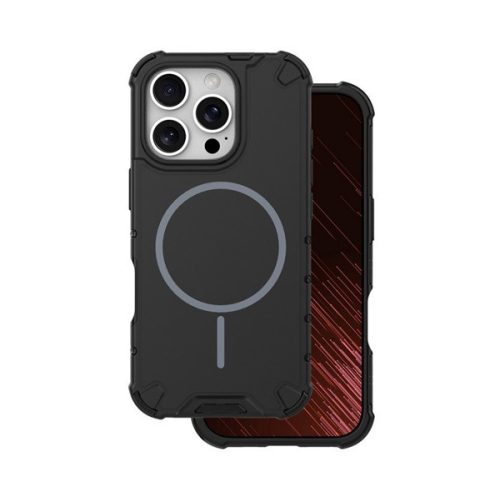 Defender műanyag telefonvédő (ütésállóság, légpárnás sarok, matt, szilikon belső, MagSafe) FEKETE