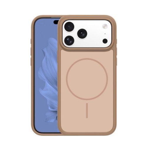 Szilikon telefonvédő (műanyag hátlap, ütésállóság, légpárnás sarok, kameravédő, MagSafe) BARNA