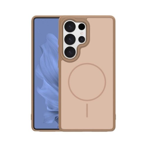 Szilikon telefonvédő (műanyag hátlap, ütésállóság, légpárnás sarok, kameravédő, MagSafe) BARNA