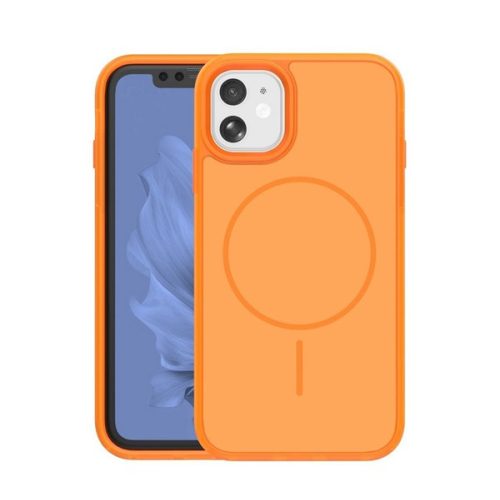 Szilikon telefonvédő (műanyag hátlap, ütésállóság, légpárnás sarok, kameravédő, MagSafe) NARANCSSÁRGA