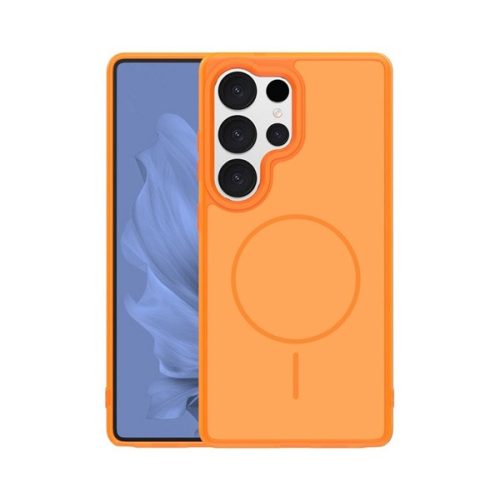 Szilikon telefonvédő (műanyag hátlap, ütésállóság, légpárnás sarok, kameravédő, MagSafe) NARANCSSÁRGA