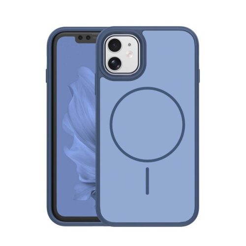 Szilikon telefonvédő (műanyag hátlap, ütésállóság, légpárnás sarok, kameravédő, MagSafe) SÖTÉTKÉK