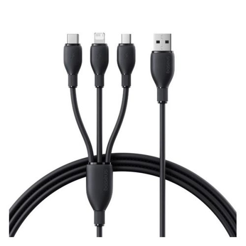BASEUS adatkábel 3in1 (Type-C - Type-C/ lightning/microUSB, 3.5A, gyorstöltő, 130cm) FEKETE