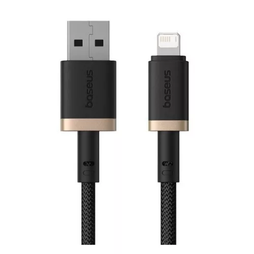 BASEUS DURA adatkábel (USB - lightning, 12W, gyorstöltő, törésgátló, cipőfűző, 100cm) ARANY/FEKETE