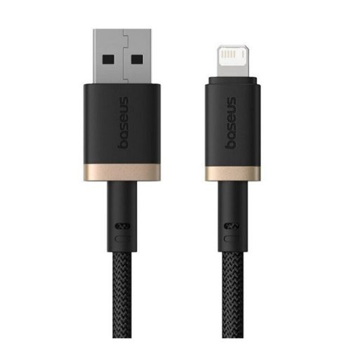 BASEUS DURA adatkábel (USB - lightning, 12W, gyorstöltő, törésgátló, cipőfűző, 200cm) ARANY/FEKETE
